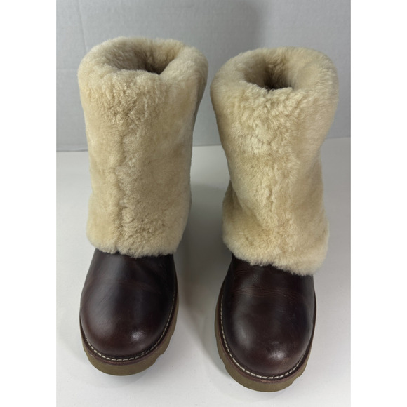 UGG Australia Maylin Women's Leather Shearling Boots Chestnut Brown Size 8 - Picture 2 of 16